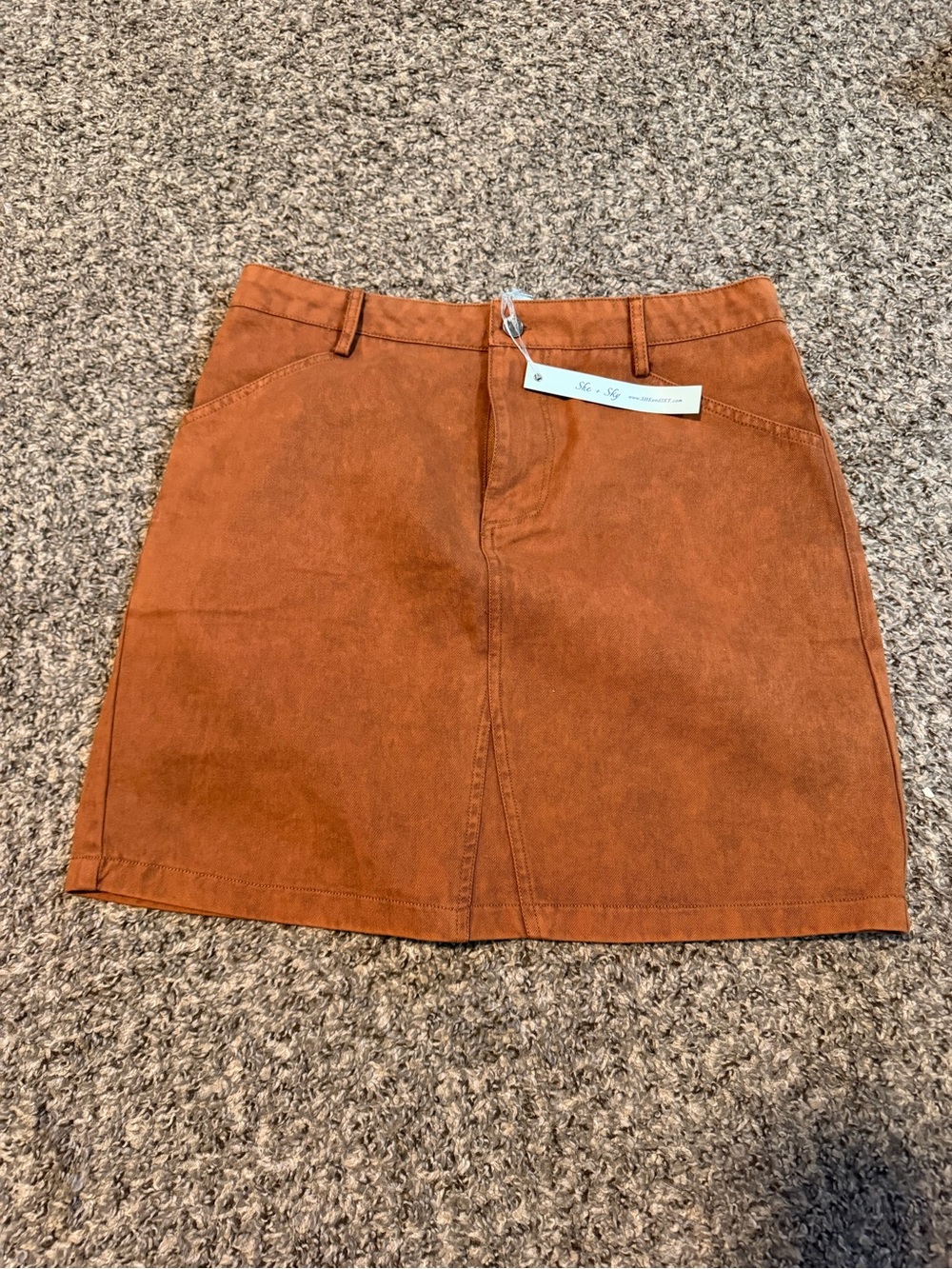 She + Sky Rust Orange A-Line Midi Skirt